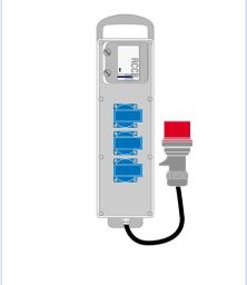 Gumová zásuvková kombinácia Z48.400/FI/V16/SIN 4x(16A)230V + vidlica 16A/400V/5p, prúd.chránič, s uškom